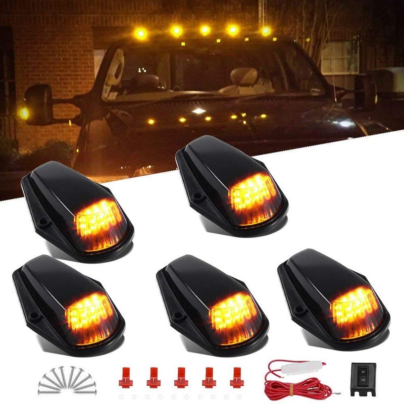 HHCSOP ضوء علامة كاب Amber لسيارات فورد F150 F250 F350 1973-1997 شاحنات بيك أب F-Series Super Duty، 12 ضوء LED سقف يعمل كأضواء إضاءة علوية مع مجموعة أسلاك (عبوة من 5)  - Image 1